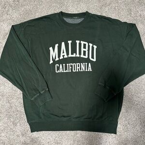 John Galt (Brandy Melville) Green Malibu Appliqué Crewneck Sweatshirt OS Fits XL
